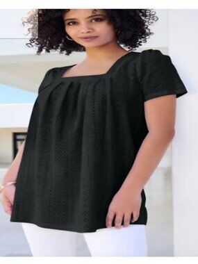 ROAMAN'S Women's Eyelet Details A-Line Flutter Sleeves Square Neck Tunic Size L